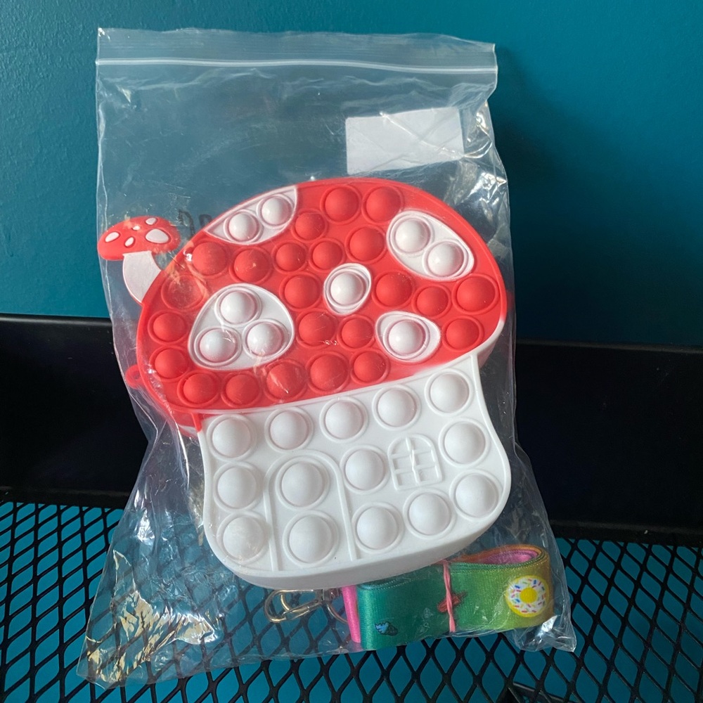 New double side mushroom pop it fidget purse with strap